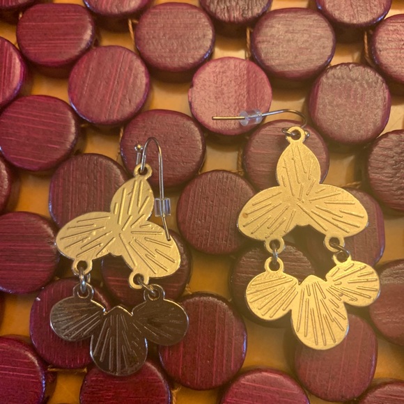 Hand painted purple and gold drop earrings - Picture 4 of 4